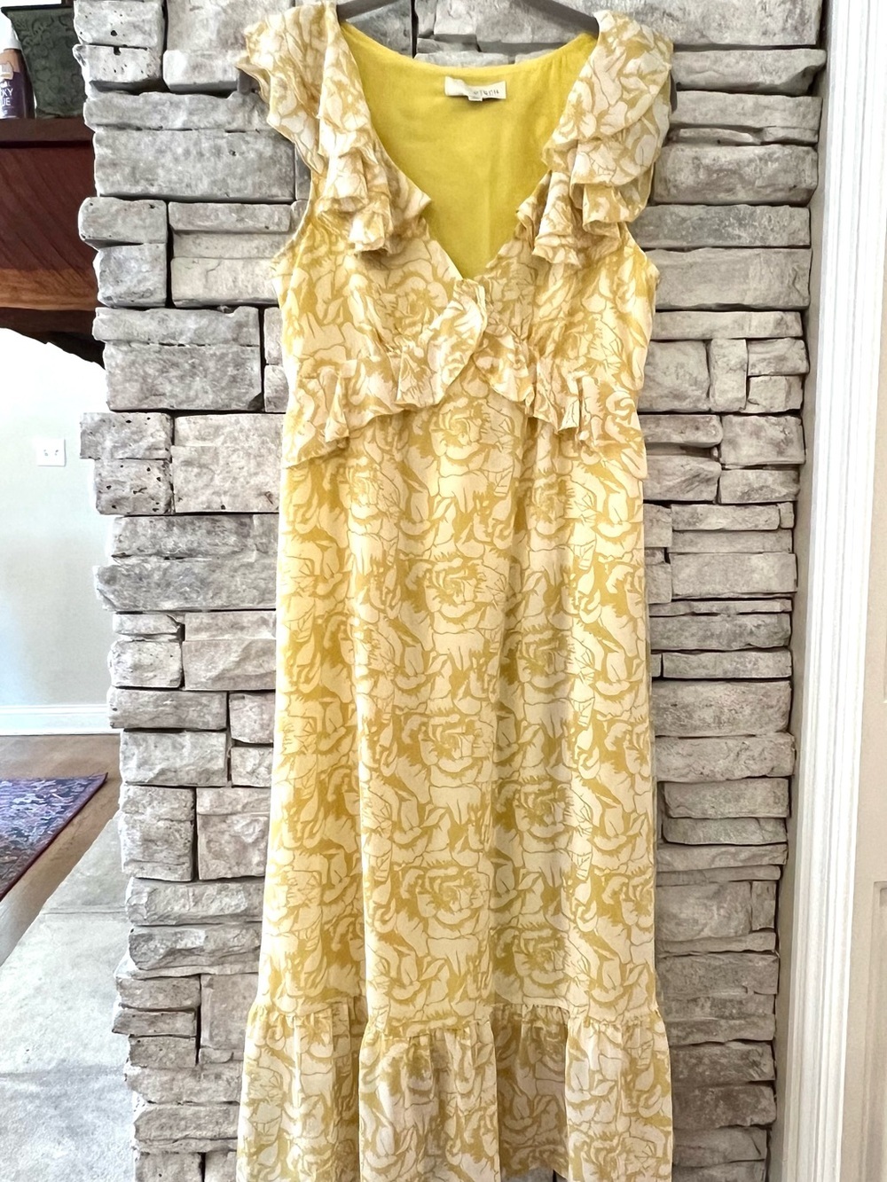Pinch Yellow Floral Midi Dress with Ruffle Details Womens Size M